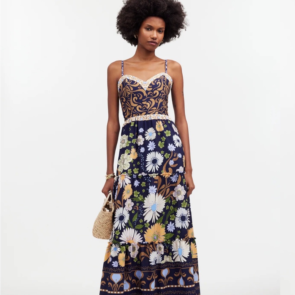 Agua Bendita Navy and Gold Floral Maxi Dress